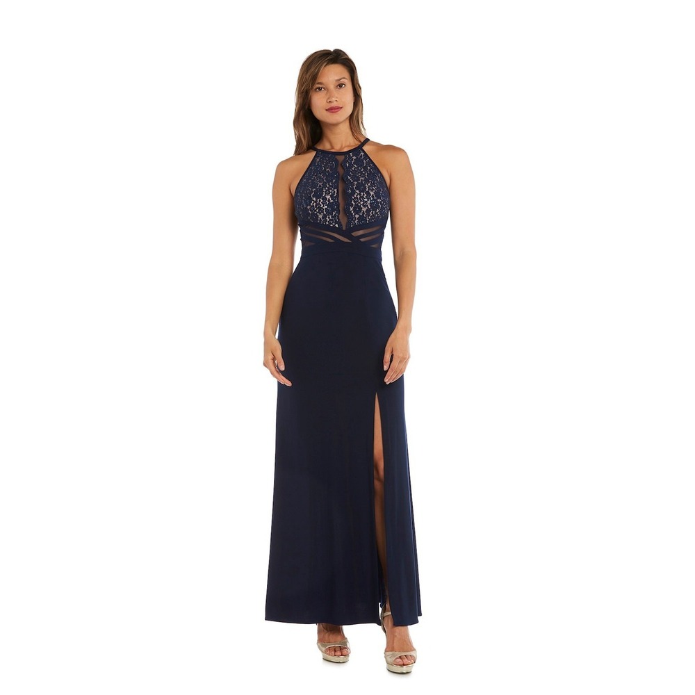 Women's R&M Richards Lace Halter Formal Dress Blue Size 5 New With Tags